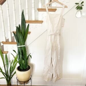NWT GB Womens Cream Cotton Blend Square Neck Sleeveless Jumpsuit Size L